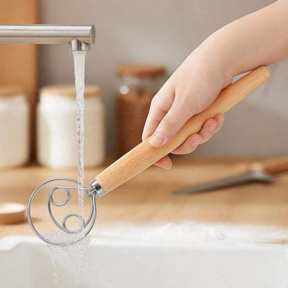 Danish Dough Whisk, 12.5 Inch Dutch Style Bread Whisk with Dough Scraper, Stainless Steel Danish Sourdough Whisks for Bread Pastry Pizza Cake Baking
