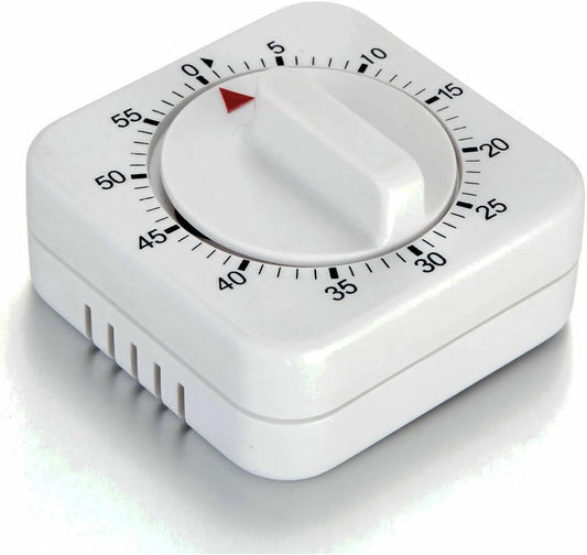 Square 60 Minute Mechanical Kitchen Timer - Visual Kitchen Cooking Timer Clock with Loud Alarm - No Batteries Required-Manual Countdown Timer for Classroom, Home, Study and Cooking (White)