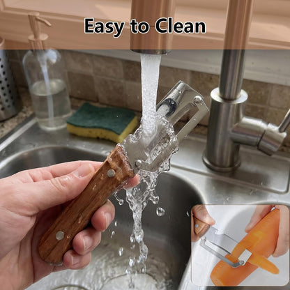 Multifunctional Vegetable Peeler with Bottle Opener, Wood Handle Stainless Steel Peeler Knife, 2 in 1 Vegetable and Fruit Peeler & Kitchen Tool for Potato, Pumpkin, Apple, Papaya, Carrot