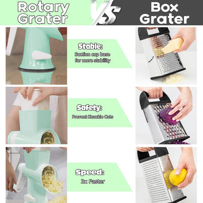 Cheese Grater with Handle,Multifunctional Rotary Cheese Grater