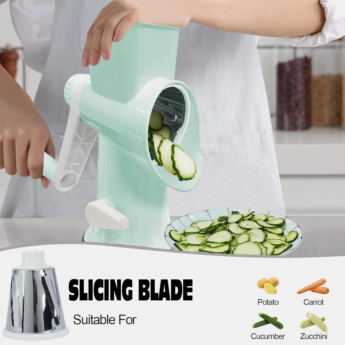 Cheese Grater with Handle,Multifunctional Rotary Cheese Grater