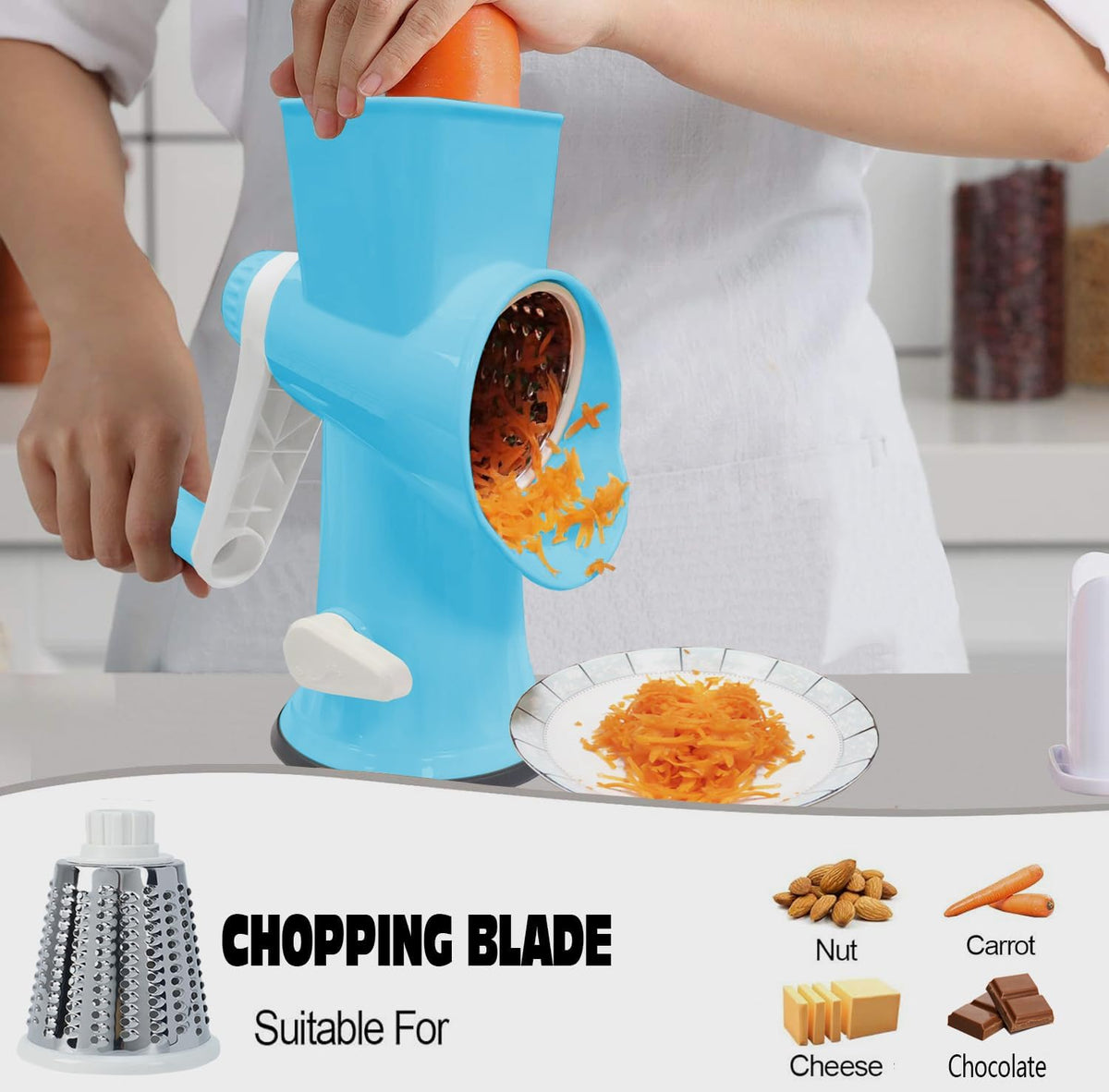 Cheese Grater with Handle,Multifunctional Rotary Cheese Grater