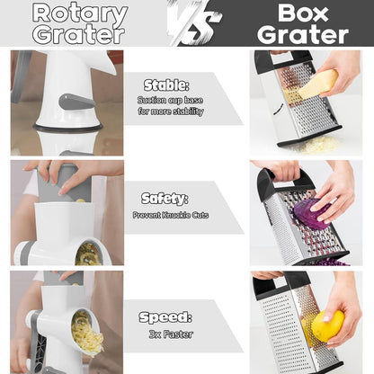 Cheese Grater with Handle,Multifunctional Rotary Cheese Grater