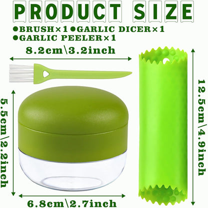 Garlic Press Stainless Steel, Garlic Mincer Tool with Storage Container, Garlic Chopper with Peeler Skin and Cleaning Brush