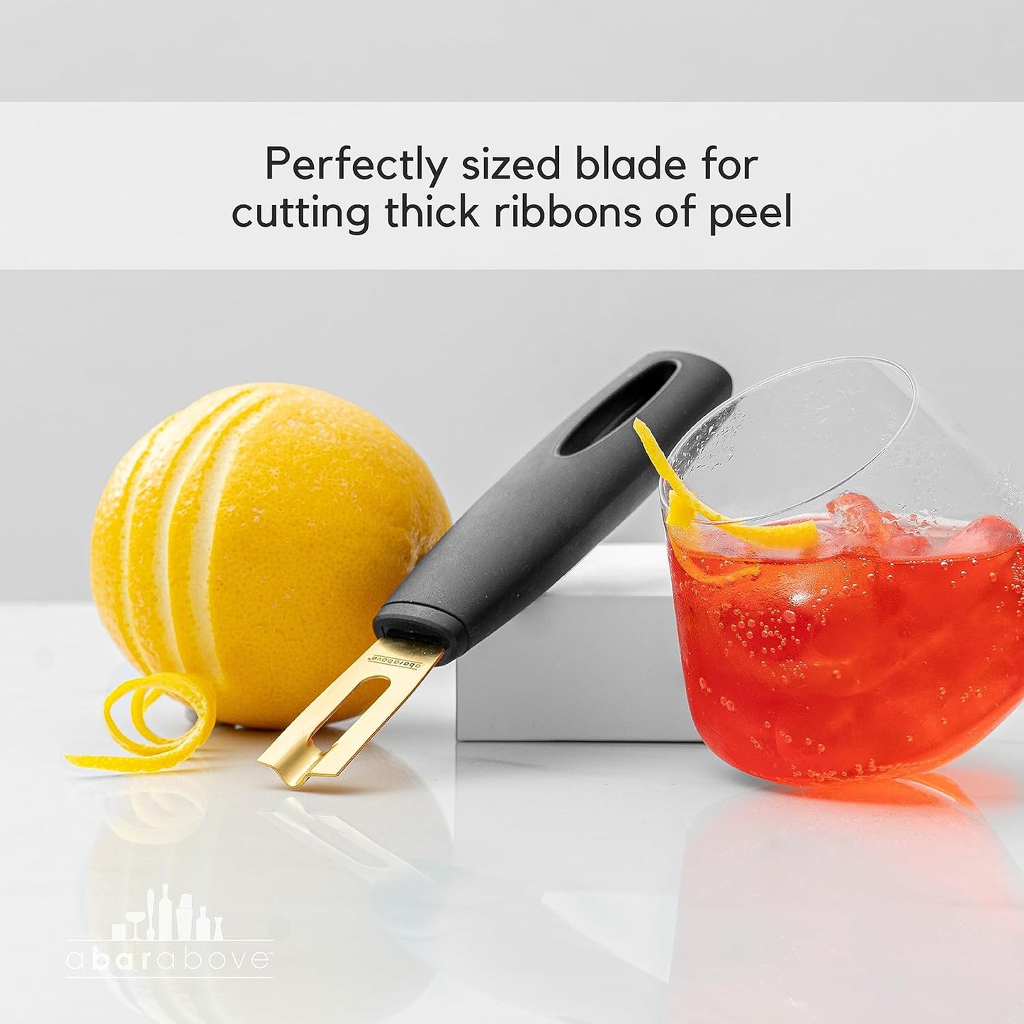 Channel Knife, Black Ergonomic Handle Stainless Steel Blade | Chef Grade Citrus Garnish Tool, Zester and Fruit Peeler, For Cocktails, Culinary Presentation, Kitchen and Bar Use, Handy Fit