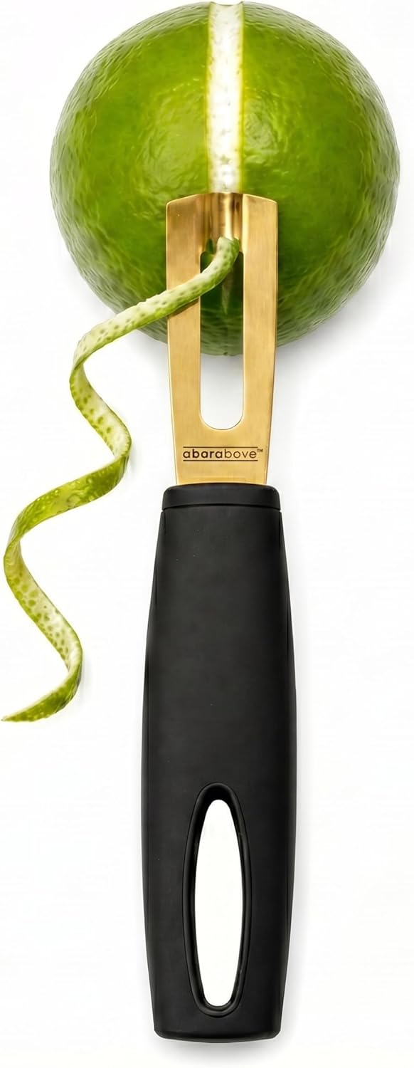 Channel Knife, Black Ergonomic Handle Stainless Steel Blade | Chef Grade Citrus Garnish Tool, Zester and Fruit Peeler, For Cocktails, Culinary Presentation, Kitchen and Bar Use, Handy Fit