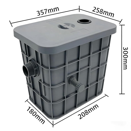 PP Plastic Grease Trap 15L, 6LB Lightweight & Corrosion Resistant Under Sink Oil Water Separator with 6-Stage Filtration & Left Outlet, Kitchen Wastewater Filter