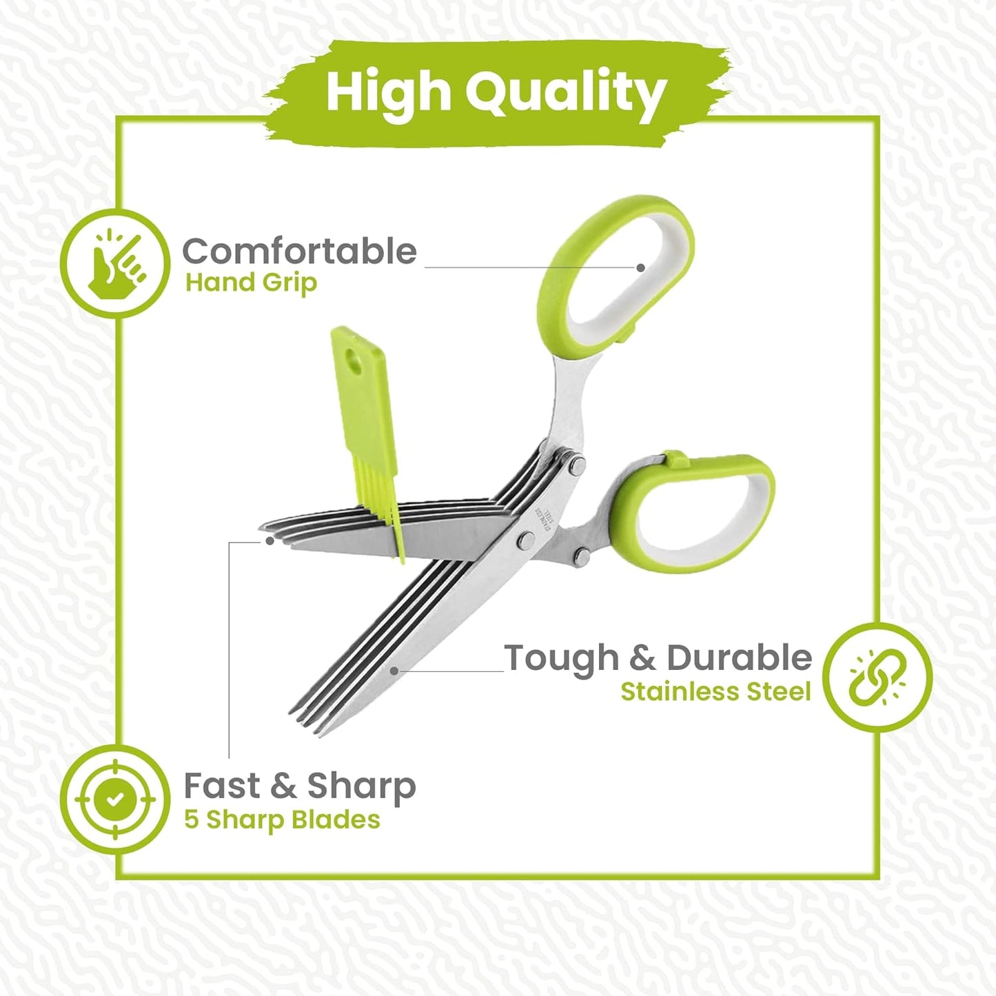5-Blade Stainless Steel Herb Scissors with Cleaning Comb & Vegetable Peeler – Multi-Use Herb Cutter for Basil, Parsley, Cilantro & Kale