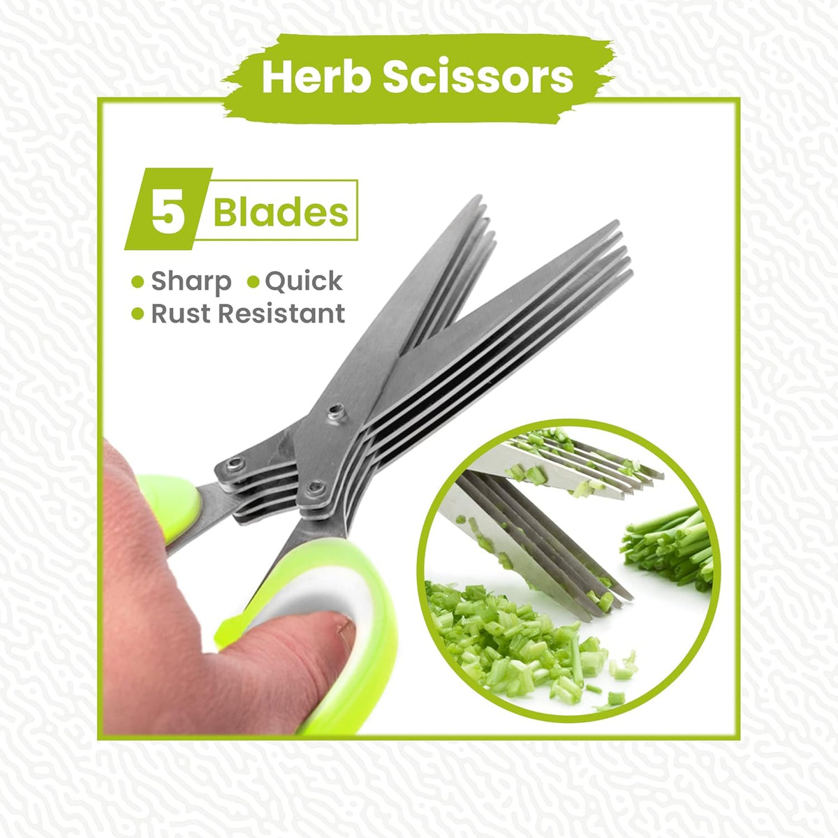 5-Blade Stainless Steel Herb Scissors with Cleaning Comb & Vegetable Peeler – Multi-Use Herb Cutter for Basil, Parsley, Cilantro & Kale