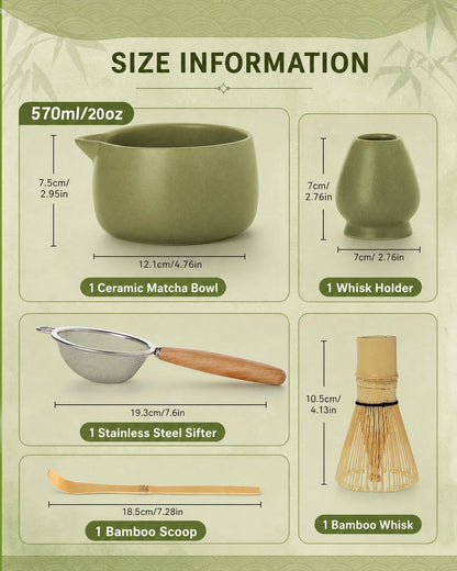 5-Piece Matcha Whisk Set, Green