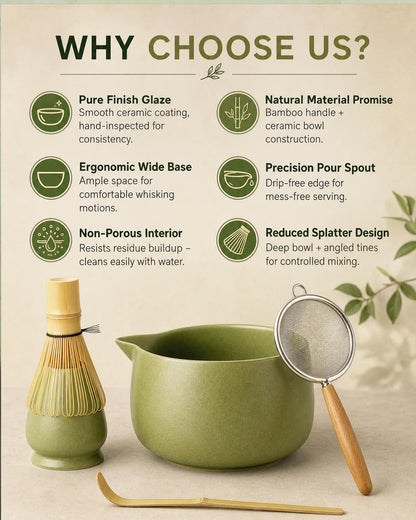 5-Piece Matcha Whisk Set, Green
