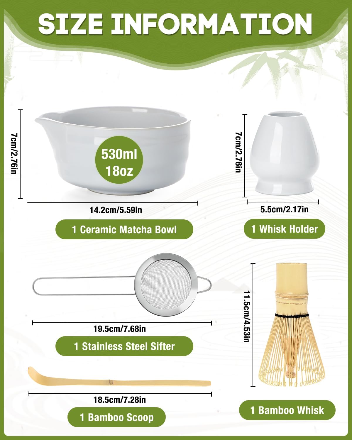 5-Piece Matcha Whisk Set, Green