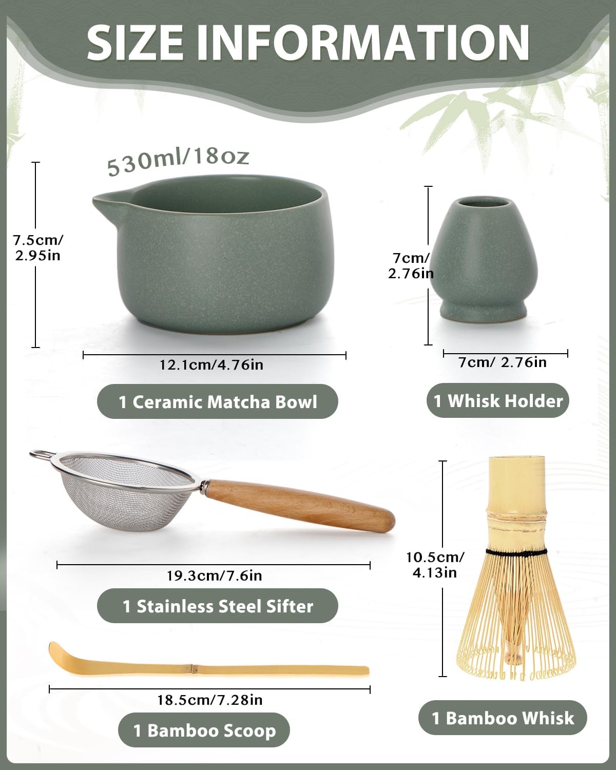 5-Piece Matcha Whisk Set, Green