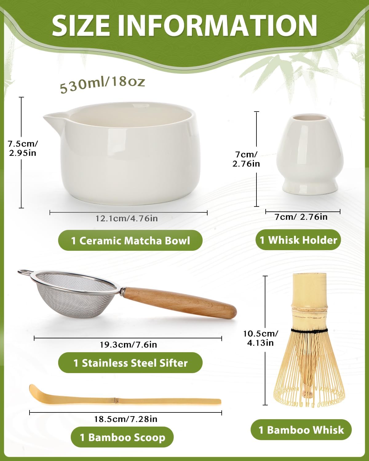5-Piece Matcha Whisk Set, Green