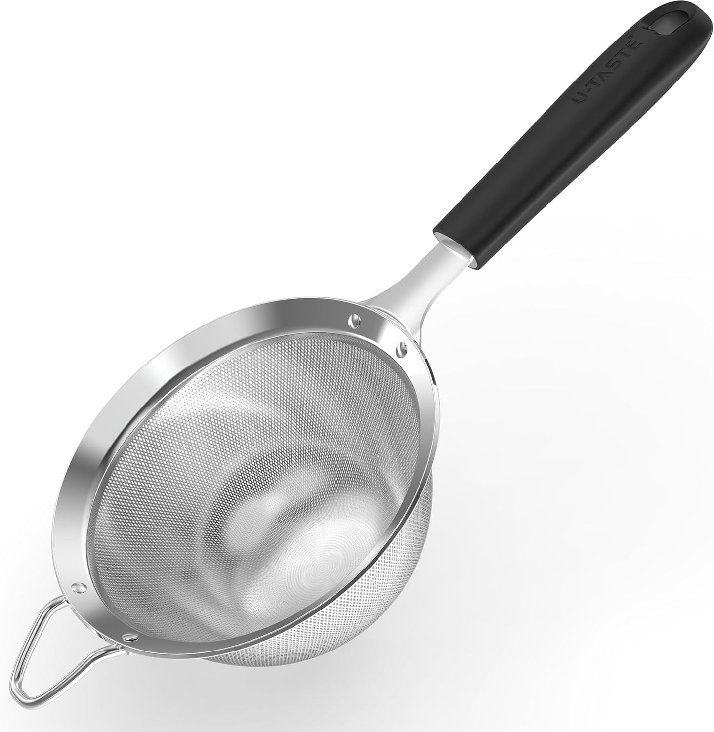 Medium Fine Mesh Strainer: 18/8 Stainless Steel 4.73in 30 Mesh Kitchen Food Sieve with Sturdy Riveted Silicone Handle, Heavy Duty Deep Handheld Metal Colander for Rice, Quinoa, Flour(Aqua Sky)