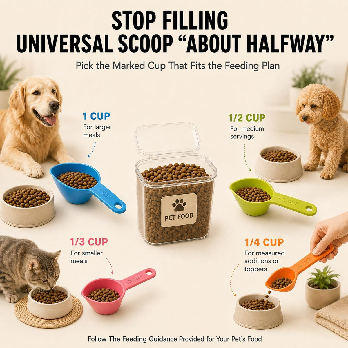 Cat Food Measuring Cup Set, 4-Piece Pet Food Scoops for Dogs & Cats