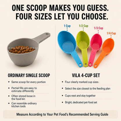 Cat Food Measuring Cup Set, 4-Piece Pet Food Scoops for Dogs & Cats