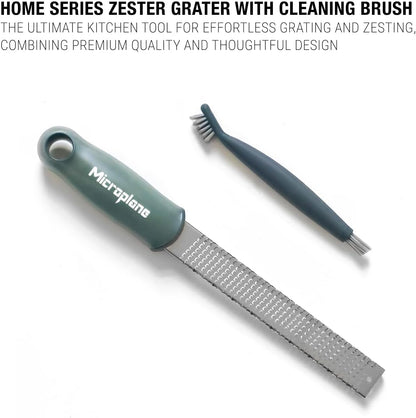 Home Series Zester & Cleaning Brush - Stainless Steel Citrus, Cheese, Ginger, Chocolate, Nutmeg Grater - Soft-Touch Handle - Made in USA - Rosemary Green