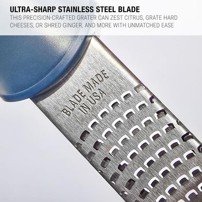 Home Series Zester & Cleaning Brush - Stainless Steel Citrus, Cheese, Ginger, Chocolate, Nutmeg Grater - Soft-Touch Handle - Made in USA - Rosemary Green