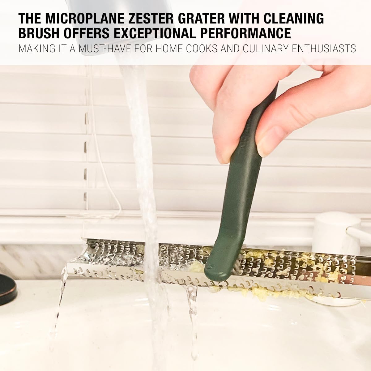 Home Series Zester & Cleaning Brush - Stainless Steel Citrus, Cheese, Ginger, Chocolate, Nutmeg Grater - Soft-Touch Handle - Made in USA - Rosemary Green