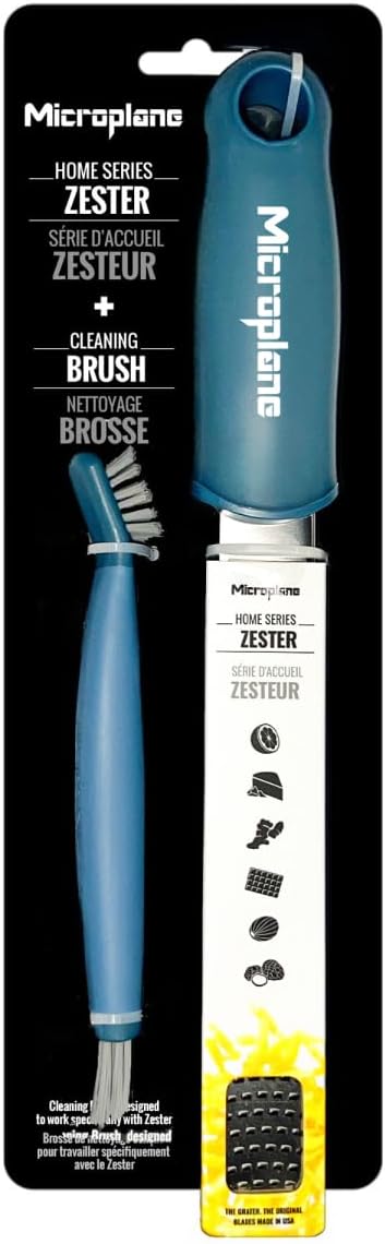 Home Series Zester & Cleaning Brush - Stainless Steel Citrus, Cheese, Ginger, Chocolate, Nutmeg Grater - Soft-Touch Handle - Made in USA - Rosemary Green