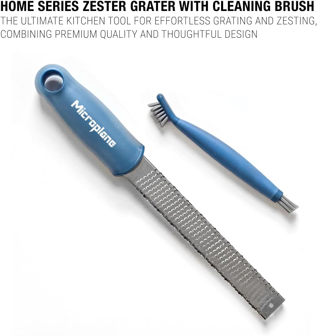 Home Series Zester & Cleaning Brush - Stainless Steel Citrus, Cheese, Ginger, Chocolate, Nutmeg Grater - Soft-Touch Handle - Made in USA - Rosemary Green