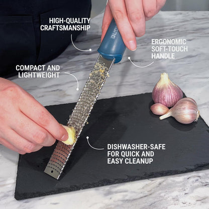 Home Series Zester & Cleaning Brush - Stainless Steel Citrus, Cheese, Ginger, Chocolate, Nutmeg Grater - Soft-Touch Handle - Made in USA - Rosemary Green