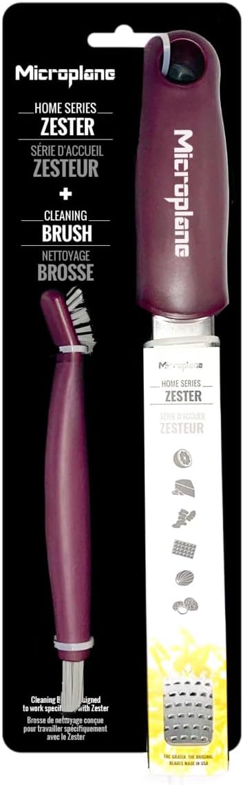 Home Series Zester & Cleaning Brush - Stainless Steel Citrus, Cheese, Ginger, Chocolate, Nutmeg Grater - Soft-Touch Handle - Made in USA - Rosemary Green