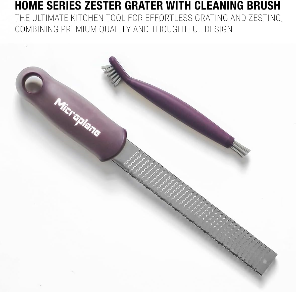 Home Series Zester & Cleaning Brush - Stainless Steel Citrus, Cheese, Ginger, Chocolate, Nutmeg Grater - Soft-Touch Handle - Made in USA - Rosemary Green