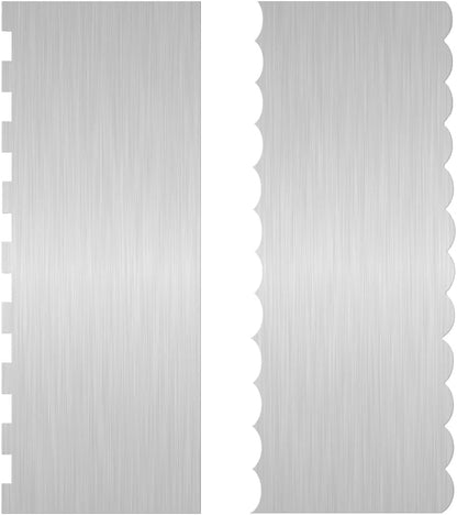 2 Pc 9 Inches Stainless Steel Cake Scraper Cake Decorating Tools Edge Side Jagged Wave Double Sided Patterned Comb Metal Cake Carving Smoothing Cream Pastry Baking(9 x 3.5 Inches)