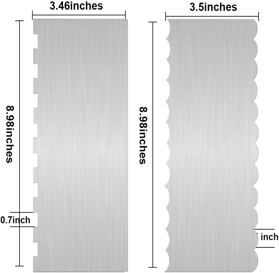 2 Pc 9 Inches Stainless Steel Cake Scraper Cake Decorating Tools Edge Side Jagged Wave Double Sided Patterned Comb Metal Cake Carving Smoothing Cream Pastry Baking(9 x 3.5 Inches)