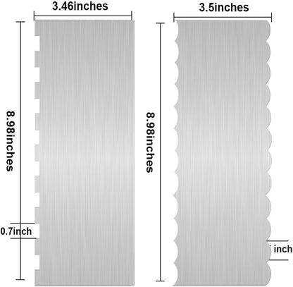 2 Pc 9 Inches Stainless Steel Cake Scraper Cake Decorating Tools Edge Side Jagged Wave Double Sided Patterned Comb Metal Cake Carving Smoothing Cream Pastry Baking(9 x 3.5 Inches)