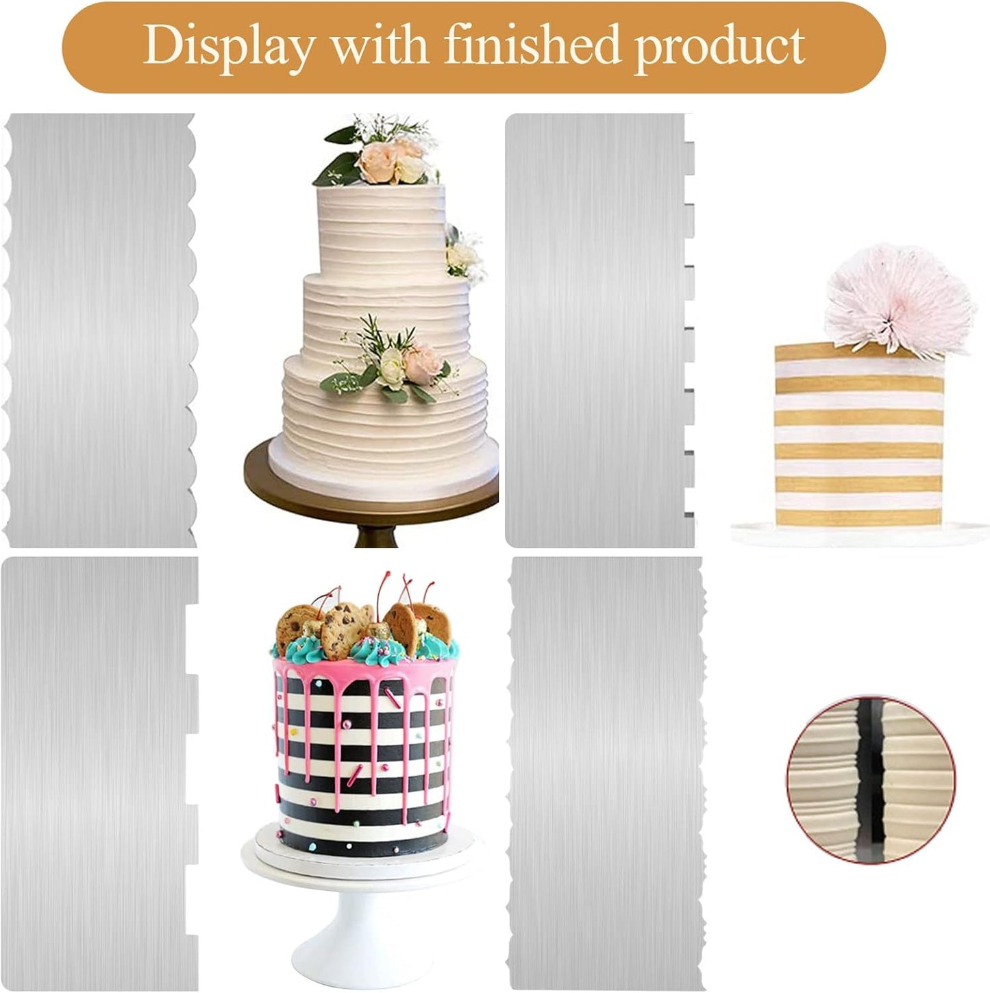 2 Pc 9 Inches Stainless Steel Cake Scraper Cake Decorating Tools Edge Side Jagged Wave Double Sided Patterned Comb Metal Cake Carving Smoothing Cream Pastry Baking(9 x 3.5 Inches)