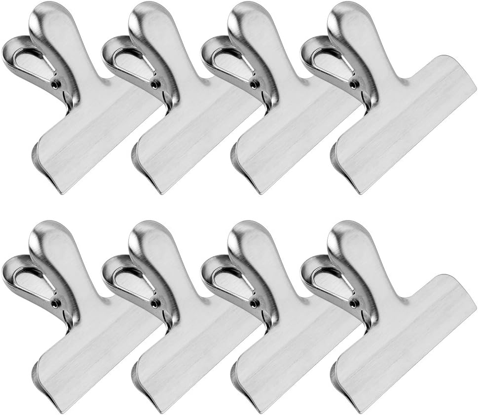 Chip Clips & Stainless Steel Heavy-Duty Food Bag Clips 8 Packs - Large and Durable with 3 Inch Wide, Perfect for Air Tight Seal Grips on Coffee,Food & Bread Bags,Office Kitchen Home Usage