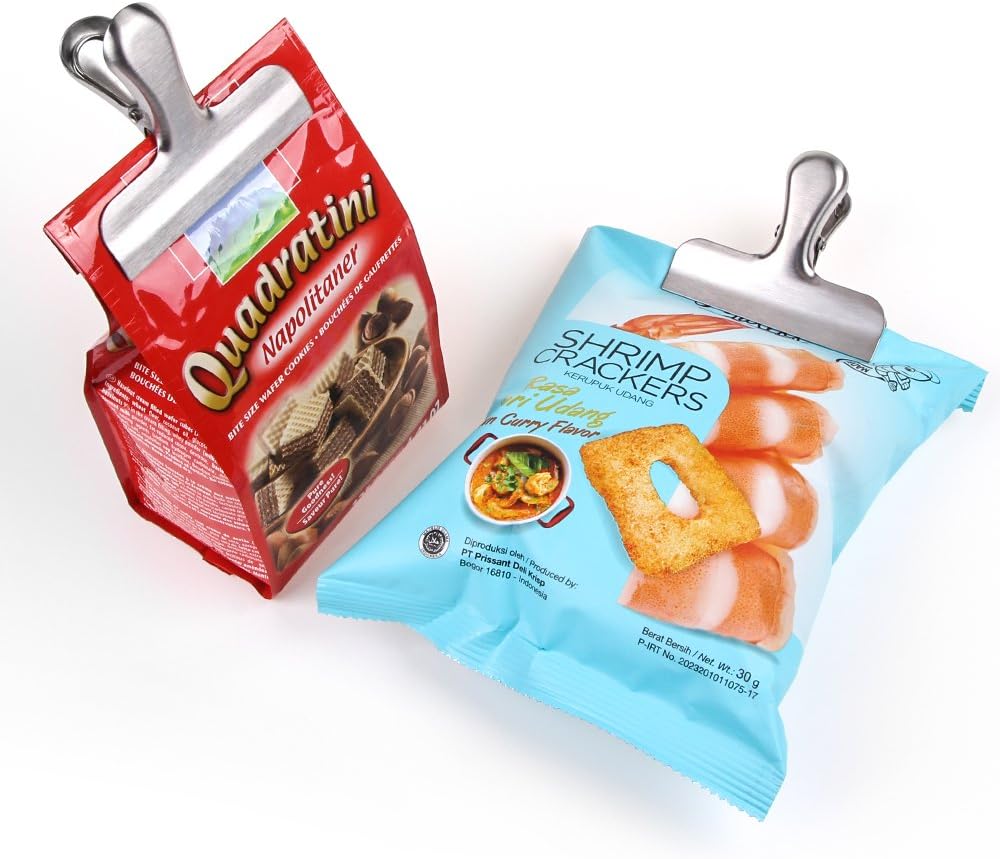 Chip Clips & Stainless Steel Heavy-Duty Food Bag Clips 8 Packs - Large and Durable with 3 Inch Wide, Perfect for Air Tight Seal Grips on Coffee,Food & Bread Bags,Office Kitchen Home Usage