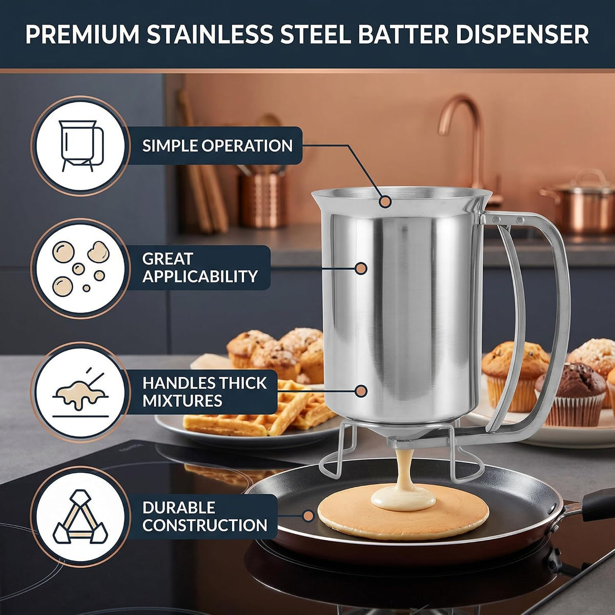 1000ml Stainless Steel Pancake Batter Dispenser