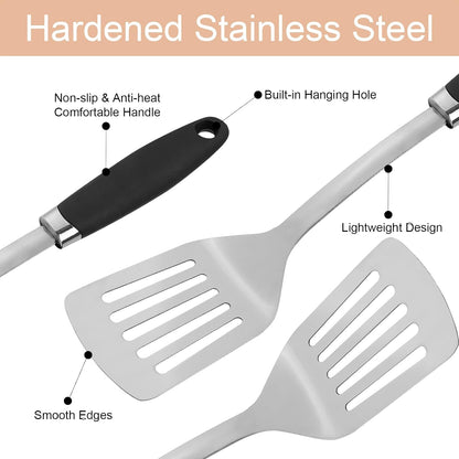Stainless Steel Slotted Turner Spatula, Metal Spatula for Cast Iron & Stainless Steel Pans, Thin Edge Kitchen Turner for Eggs, Pancakes, Burgers, Dishwasher Safe
