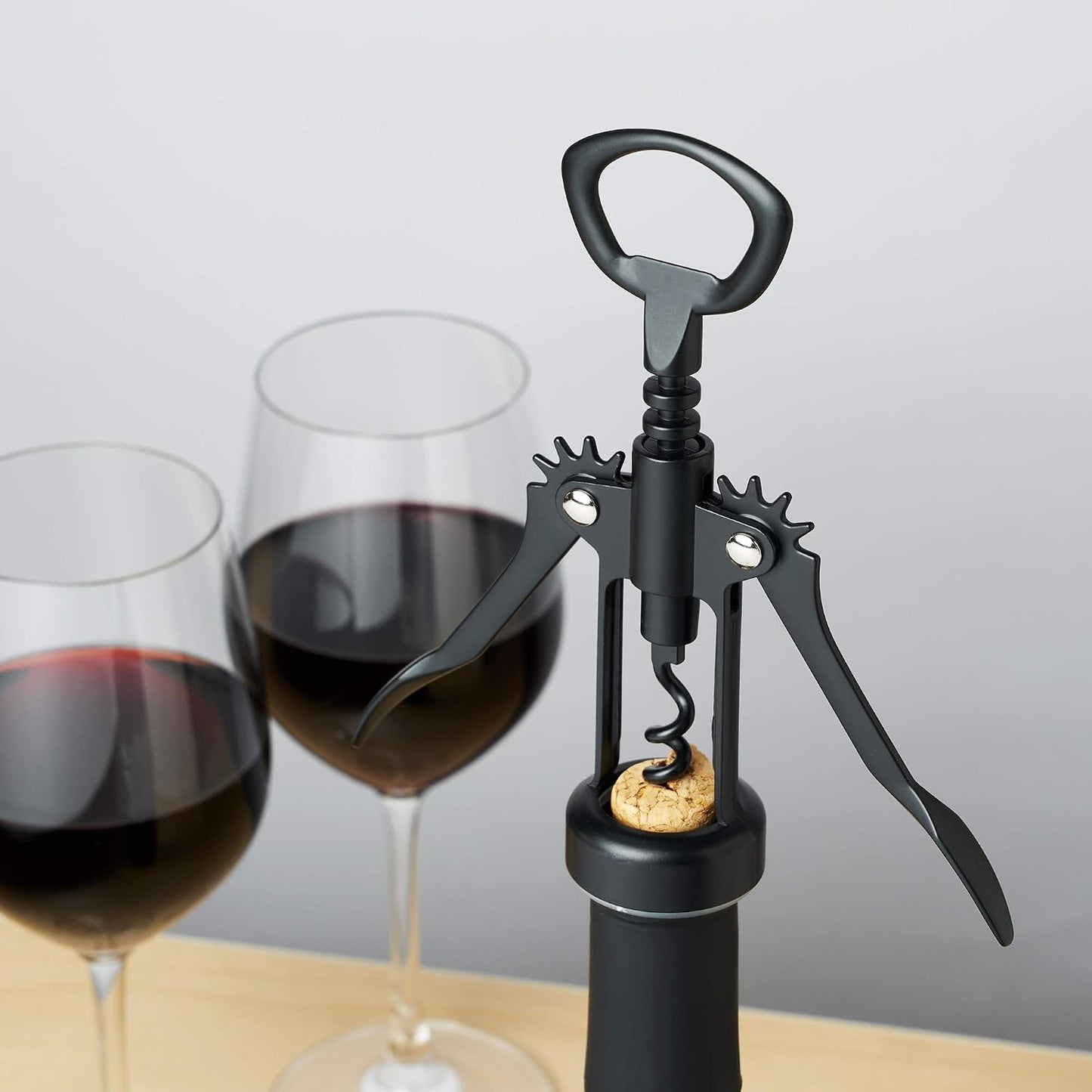 Soar Winged Corkscrew Wine Opener, Multi-Purpose Bottle Opener for Beer and Soda, Stainless Steel with Chrome Finish, Easy to Remove Cork for Bartenders, Home Bar, Kitchen, Set of 1, Matte Black