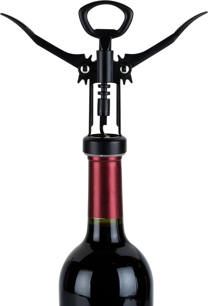 Soar Winged Corkscrew Wine Opener, Multi-Purpose Bottle Opener for Beer and Soda, Stainless Steel with Chrome Finish, Easy to Remove Cork for Bartenders, Home Bar, Kitchen, Set of 1, Matte Black