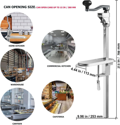 Commercial Can Opener Heavy Duty,27.5” Manual Can Opener for Large Cans Up to 17.7”, Tabletop Industrial Can Opener with Replaceable Blade for Restaurants, Bars, Canteens
