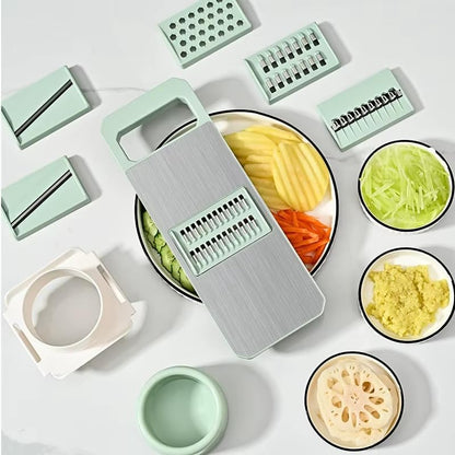 Mandoline Slicer & Vegetable Cutter – 6-in-1 Manual Food Chopper with Container – Stainless Steel Blades for Onions, Fruits & Vegetables – BPA-Free, Dishwasher Safe, Non-Slip Base, Easy Meal Prep