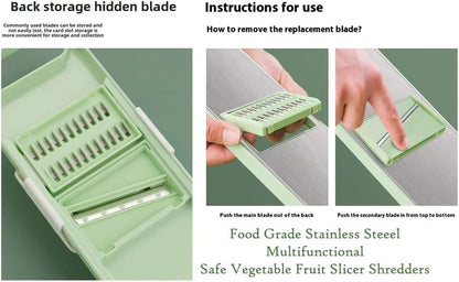 Mandoline Slicer & Vegetable Cutter – 6-in-1 Manual Food Chopper with Container – Stainless Steel Blades for Onions, Fruits & Vegetables – BPA-Free, Dishwasher Safe, Non-Slip Base, Easy Meal Prep