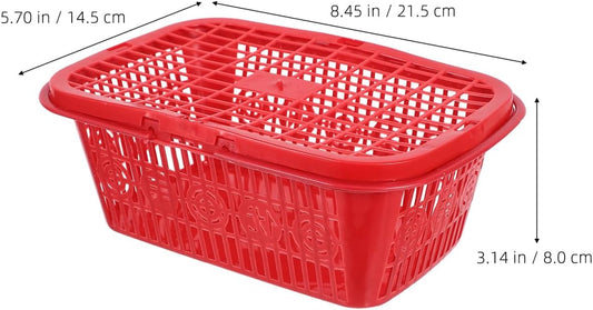 4Pcs Mini Plastic Berry Basket with Handle Red about 23x16x8 cm | for Garden Harvest Fridge Storage and Outdoor Use