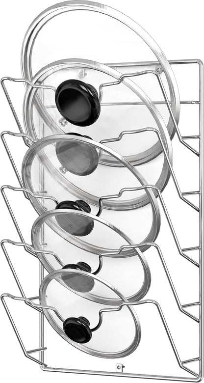Wall Door Mounted Pot Lid Rack Organizer, Chrome Finish | 9.5" W x 4.5" D x 17.2" H Shelf
