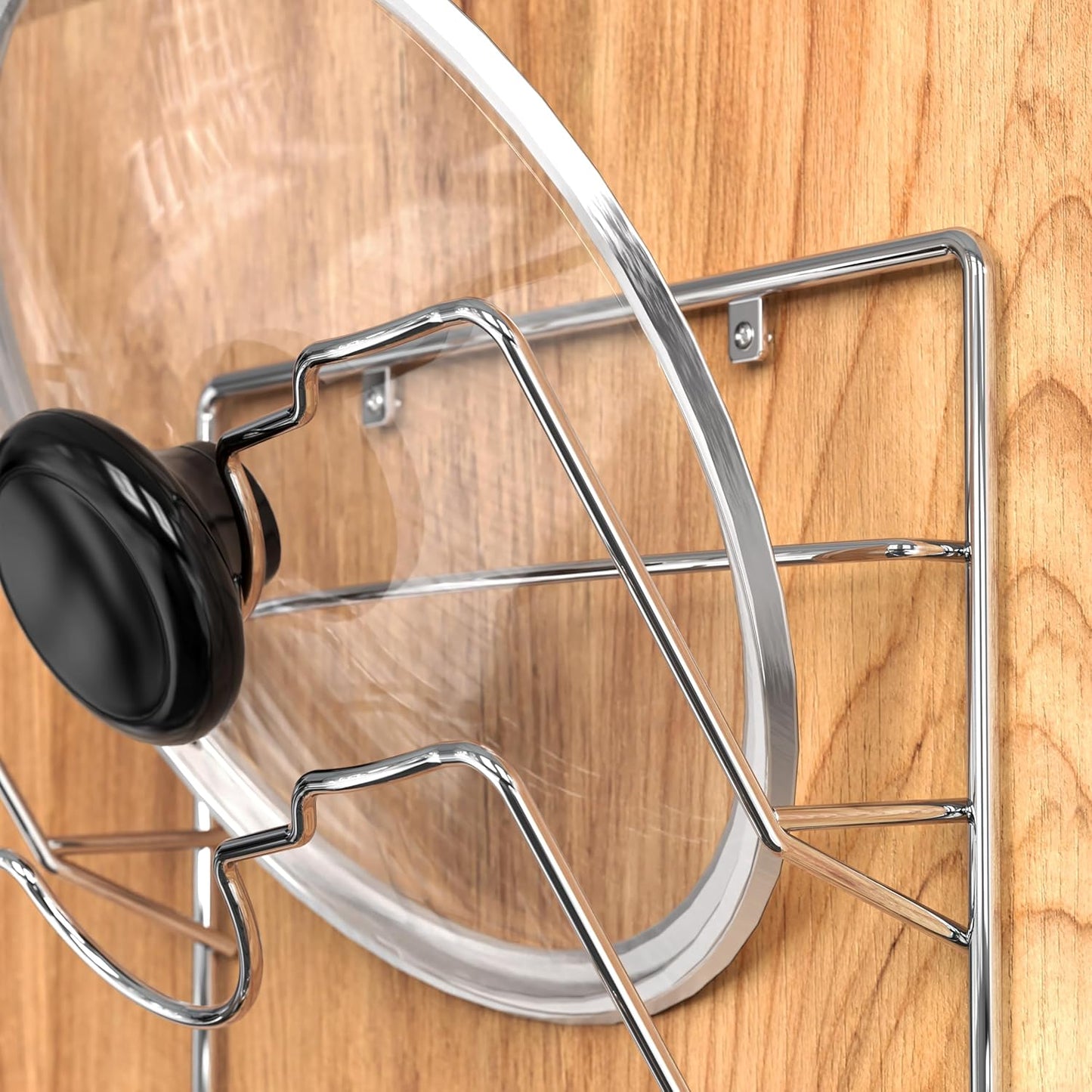 Wall Door Mounted Pot Lid Rack Organizer, Chrome Finish | 9.5" W x 4.5" D x 17.2" H Shelf