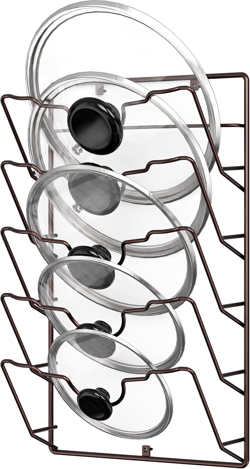 Wall Door Mounted Pot Lid Rack Organizer, Chrome Finish | 9.5" W x 4.5" D x 17.2" H Shelf