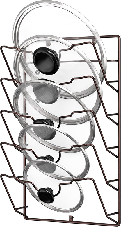 Wall Door Mounted Pot Lid Rack Organizer, Chrome Finish | 9.5" W x 4.5" D x 17.2" H Shelf
