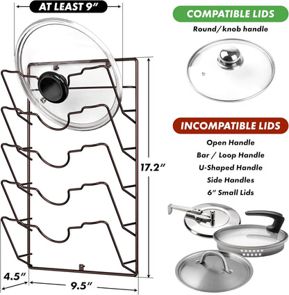 Wall Door Mounted Pot Lid Rack Organizer, Chrome Finish | 9.5" W x 4.5" D x 17.2" H Shelf