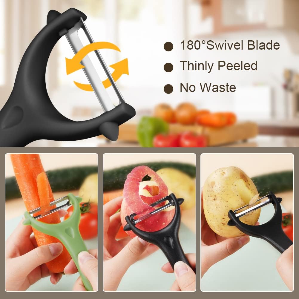 2PCS Potato Peeler, Y-Shaped Swivel Vegetable Peeler, Green + Black