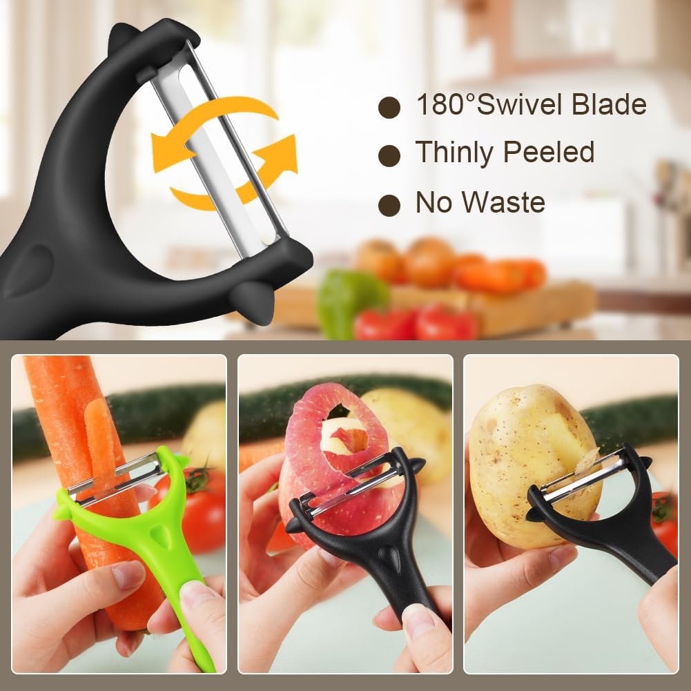 2PCS Potato Peeler, Y-Shaped Swivel Vegetable Peeler, Green + Black